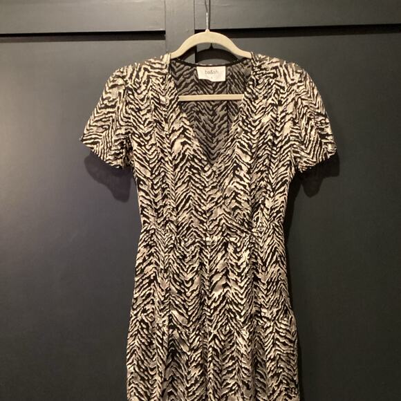 BA&SH Zelie Tiered Satin long Maxi Dress Animal Print Black White V neck 6 - Picture 2 of 9